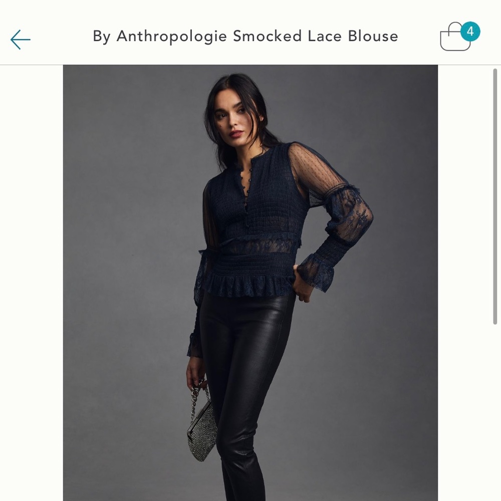 Anthropologie navy blue smocked lace blouse - size XL